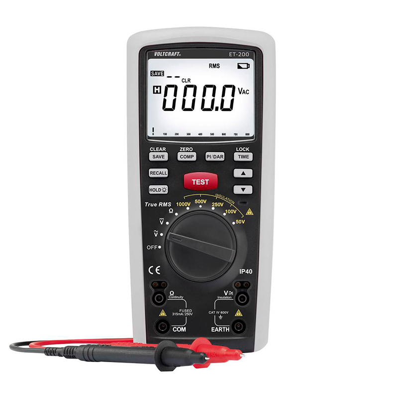 Tester de Aislamiento Digital (Megaóhmetro) VOLTCRAFT ET-200 50V/100V/250V/500V/1000V/20GΩ