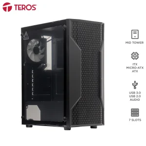 Case sin fuente gamer TEROS TE-1332G, Mid Tower, ITX/MICRO-ATX/ATX, USB-A, Audio