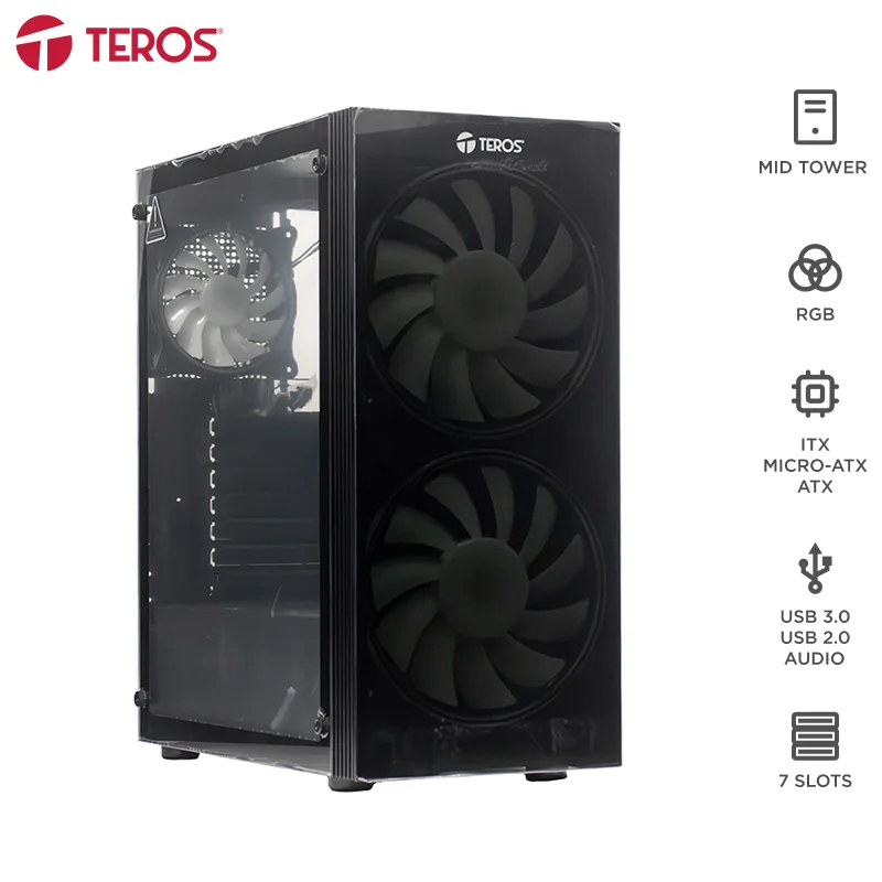 Case sin fuente gamer TEROS TE-1333G, Mid Tower, ATX/MICRO-ATX/ITX, USB-A, Audio