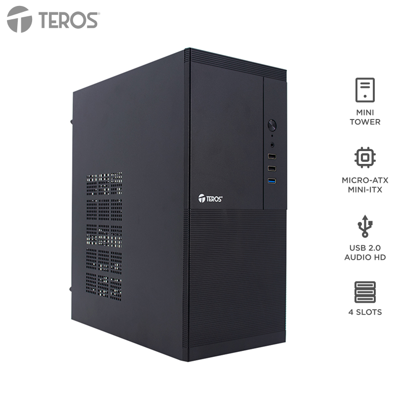 Case con fuente TEROS TE-1033S, Mini Tower, MICRO-ATX / MINI-ITX, USB, Audio, 250W