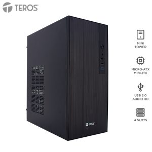Case con fuente TEROS TE-1034S, Mini Tower, MICRO-ATX / MINI-ITX, USB, Audio, 250W