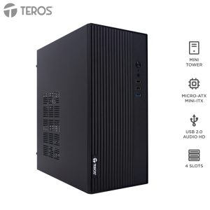 Case con fuente TEROS TE-1035S, Mini Tower, MICRO-ATX / MINI-ITX, USB, Audio, 250W