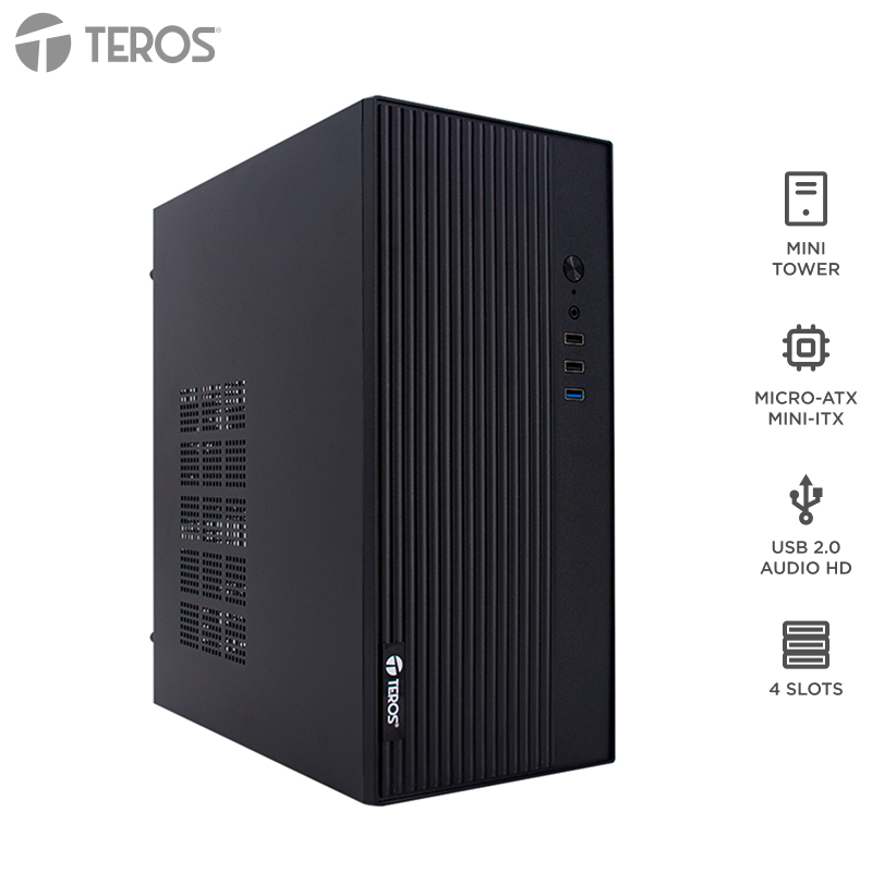 Case con fuente TEROS TE-1035S, Mini Tower, MICRO-ATX / MINI-ITX, USB, Audio, 250W