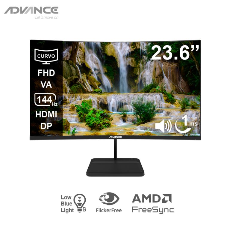 Monitor curvo ADVANCE ADV-2456S, 23.6″ FHD VA, 144Hz, 1ms, HDMI, DP, Audio out, Parlantes