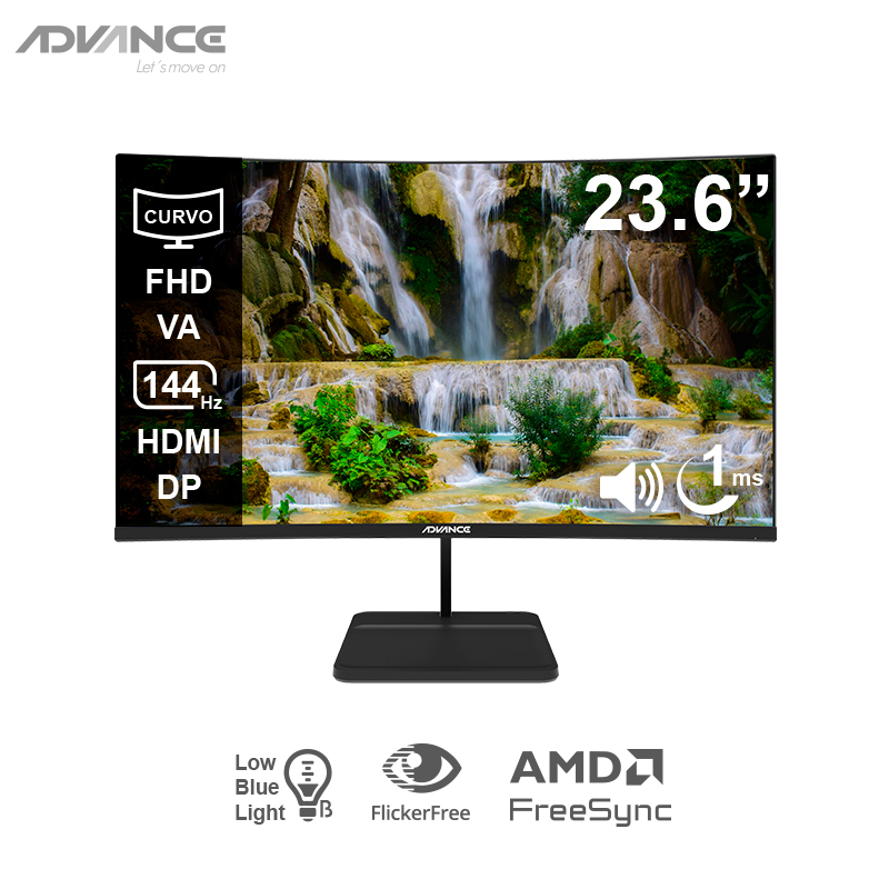 Monitor curvo ADVANCE ADV-2456S, 23.6″ FHD VA, 144Hz, 1ms, HDMI, DP, Audio out, Parlantes