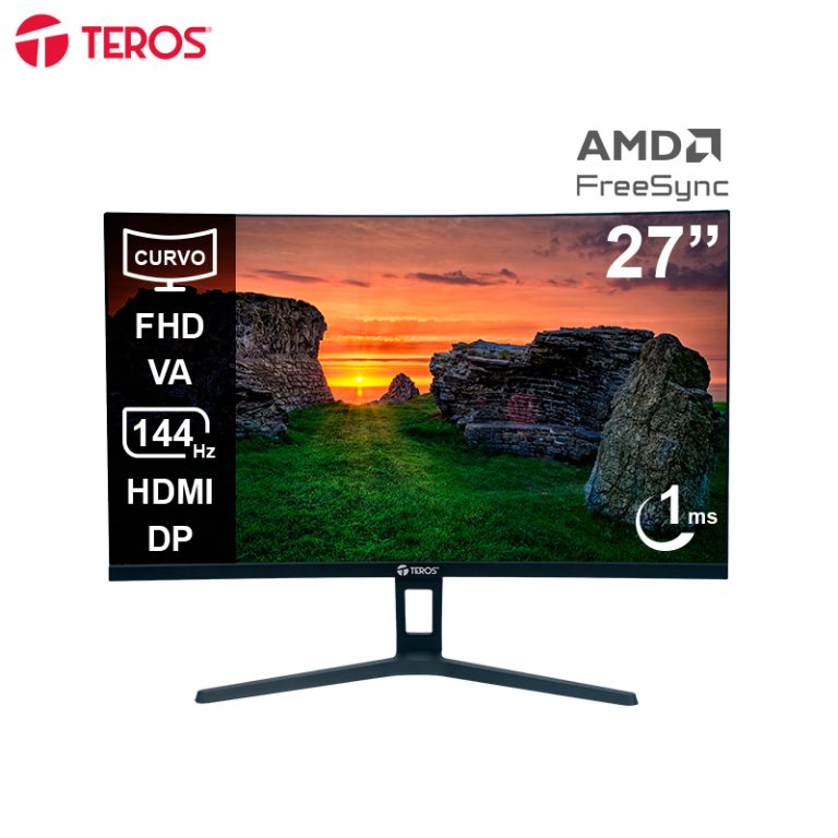 Monitor curvo TEROS TE-2734S, 27″ FHD VA, 144HZ, 1MS, HDMI, DP, Audio out