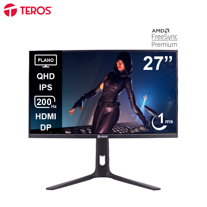 Monitor plano gaming TEROS TE-2754G, 27″ QHD IPS, 200Hz, 1ms, HDMI, DP, Audio out