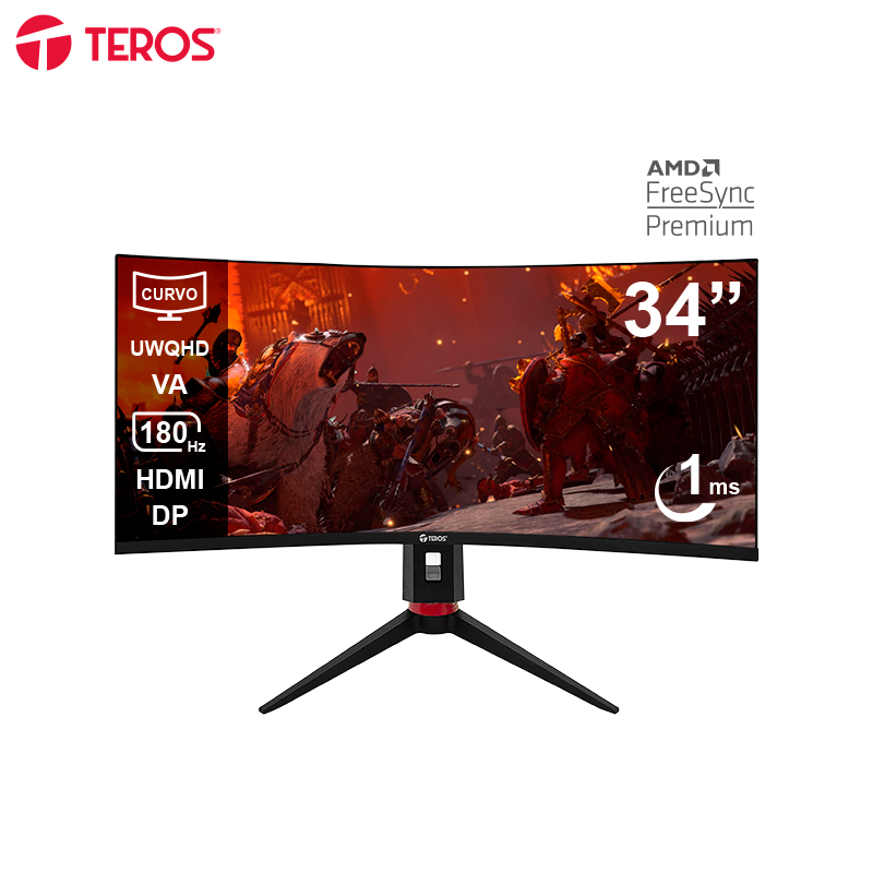 Monitor curvo gaming TEROS TE-3412G, 34″ UWQHD VA, 180Hz, 1ms, HDMI, DP, Audio out