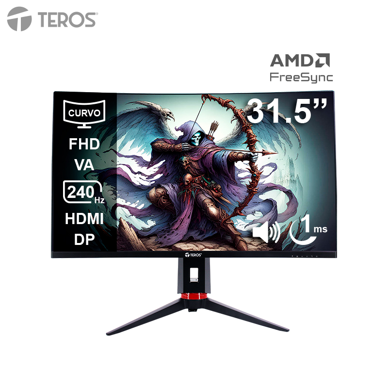 Monitor curvo gaming TEROS TE-3219G, 31.5″ FHD VA, 240Hz, 1ms, HDMI, DP, Audio out