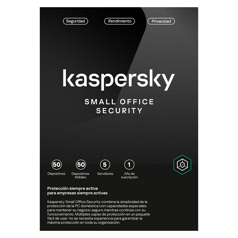 Software Kaspersky Small Office Security, para 50 PCs, Licencia 1 año, Producto Virtual.