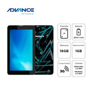 Tablet Advance Prime PR6152, 7″ 1024×600, Android 11 Go , 3G, Dual SIM, 16GB, RAM 1GB.